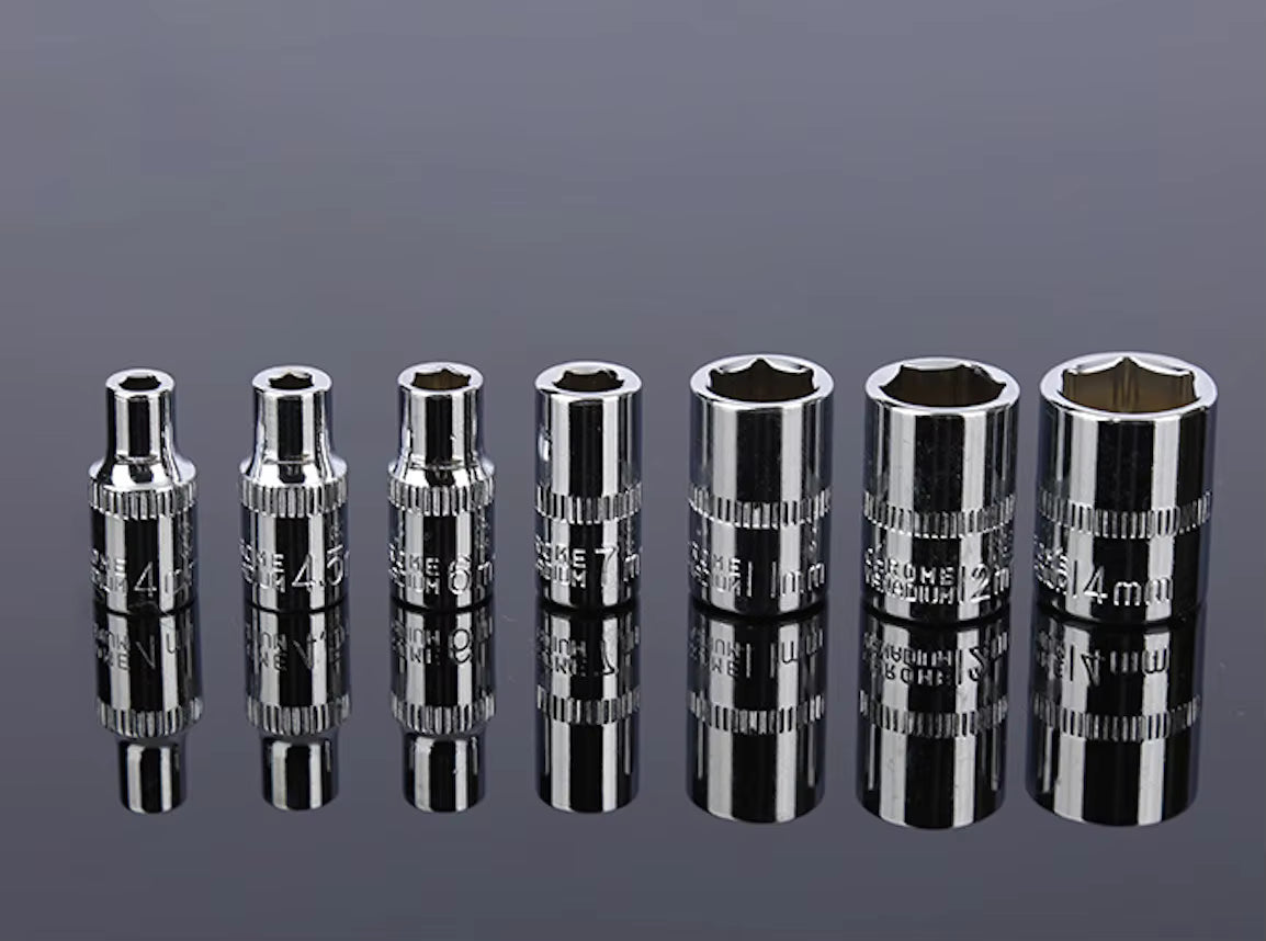 61-Piece Professional Auto Repair Tool Kit | Industrial Grade CR-V Steel Ratchet &amp; Socket Wrench Set | Multi-functional Mechanical Tool Box for Car Repair | Model QCGJTZ-02