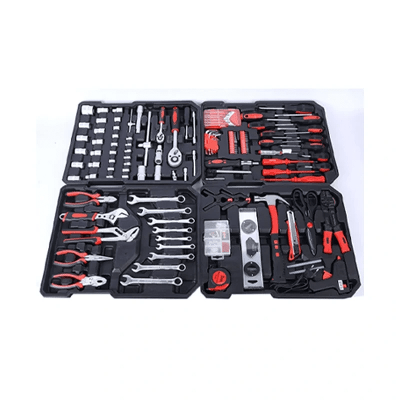 Portable mechanic tool set with organized hand tools inside durable storage case