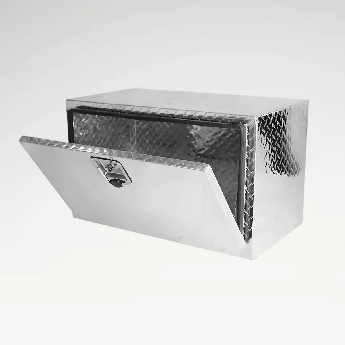 LANSHUO 201017 checker plate aluminum underbody tool box with open drop-down door and recessed lock