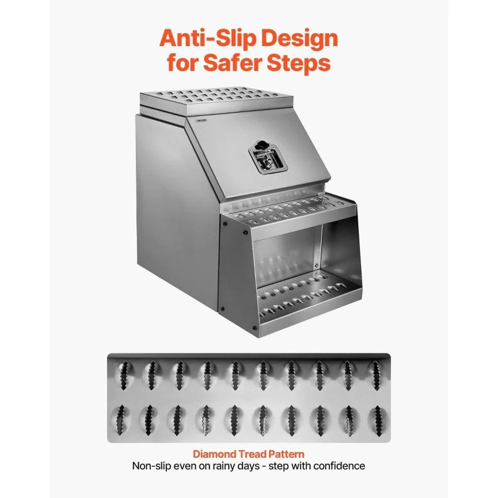 Diamond tread anti-slip step design on the 201020 aluminum semi-truck tool box