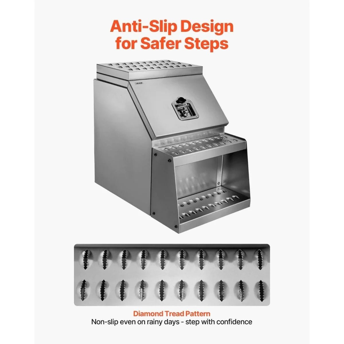 Diamond tread anti-slip step design on the 201020 aluminum semi-truck tool box