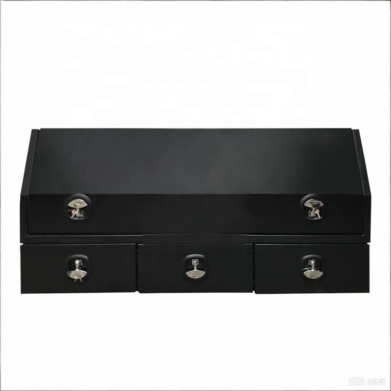 Closed 201120 black aluminum ute canopy tool box with five keyed paddle locks