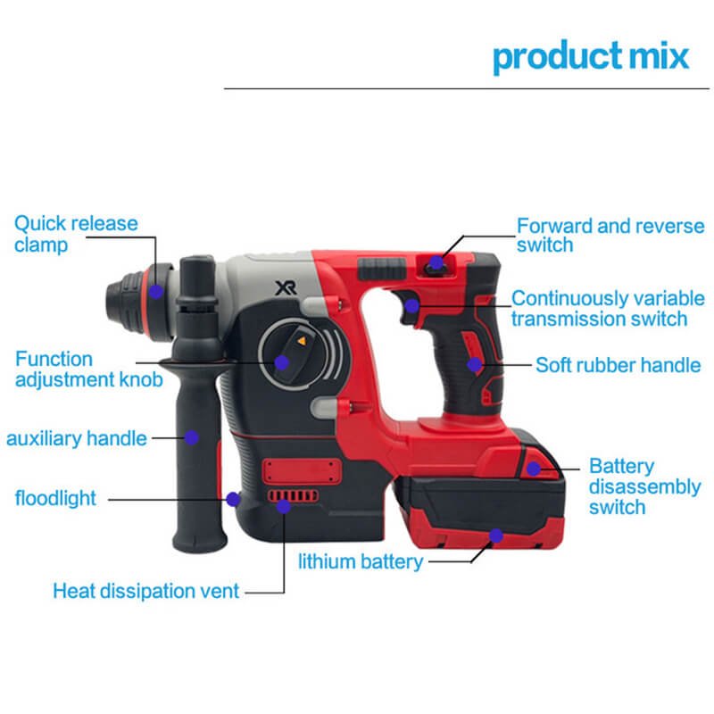 4 - in - 1 Cordless Lithium Battery Power Tool Combo Kit | Includes Rotary Hammer, Angle Grinder, Impact Wrench & Electric Drill | Industrial Heavy - Duty Repair Tool Set with Hard Case | Model GJTZ - 33 - AutoToolCabinets