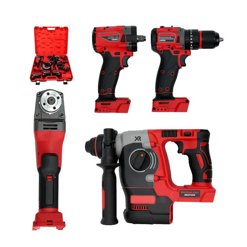 4 - in - 1 Cordless Lithium Battery Power Tool Combo Kit | Includes Rotary Hammer, Angle Grinder, Impact Wrench & Electric Drill | Industrial Heavy - Duty Repair Tool Set with Hard Case | Model GJTZ - 33 - AutoToolCabinets
