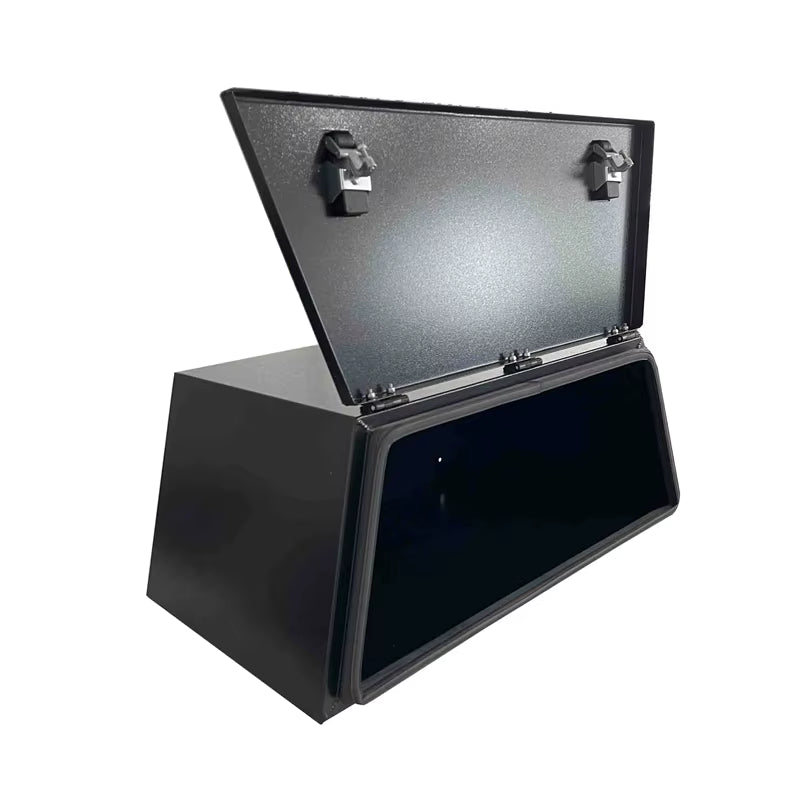 Model 201140 Large Space Aluminum Storage Box | Black Painted Checker Plate Trailer Toolbox | Custom Underbody Truck Chest for Caravans & Campers | Waterproof Tool Organizer