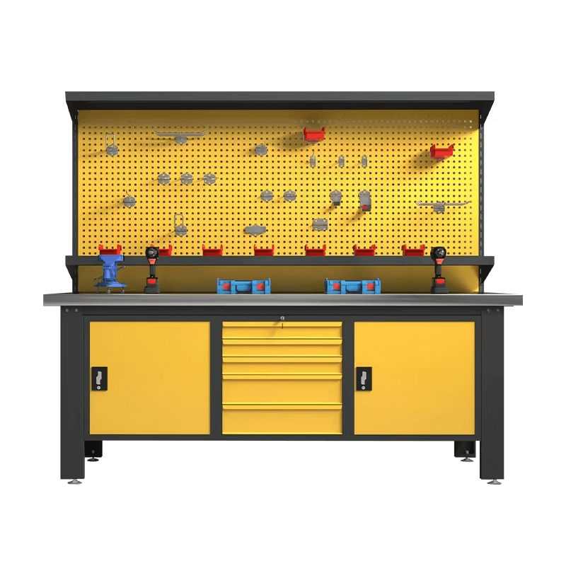 PBD-29 Industrial Heavy Duty Cold Rolled Steel Workbench & Tool Cabinet | 2-Ton Load Capacity Modular Workshop Storage System | Customizable Garage Workstation with Pegboard & Lockable Drawers