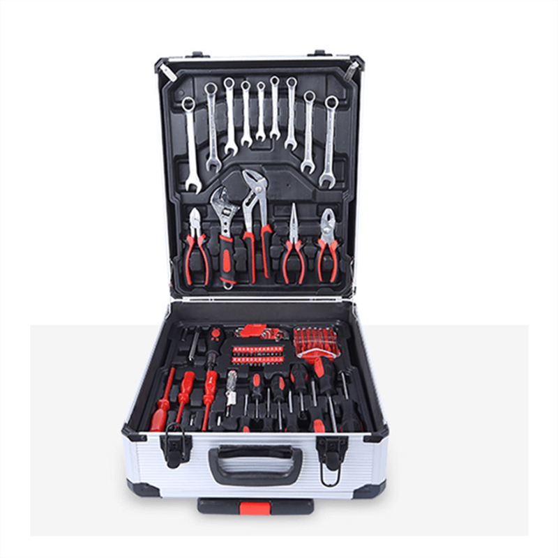 187-Piece Professional Stainless Steel Repair Kit | Universal Car & Bicycle Tool Set | Aluminum Rolling Carry Case with Telescopic Handle | Heavy-Duty Mechanical Tool Combo