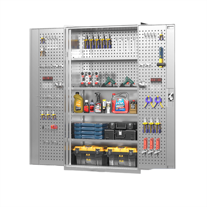 PBD-30 Industrial Metal Tool Organizer Cabinet | High-Capacity Pegboard Maintenance Storage | 100KG Capacity Customizable Workshop System with 3 Drawers & Adjustable Shelves