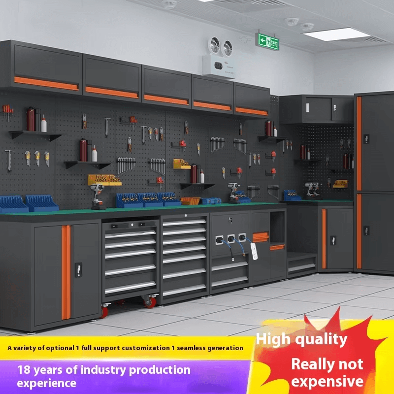 HYD-03 Heavy Duty Industrial Metal Tool Cabinet System | 1000kg Capacity Cold-Rolled Steel Workbench | Modular Garage Workstation with 4 Drawers & Pegboard Storage