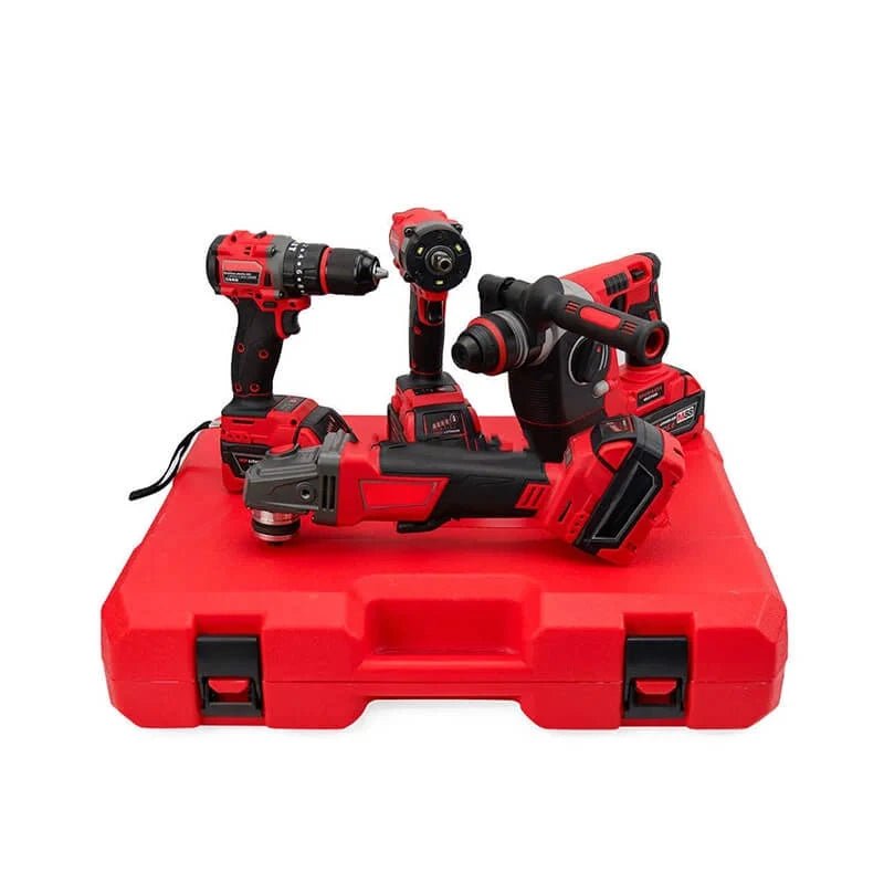Portable cordless electric tool kit with rechargeable battery tools and storage case