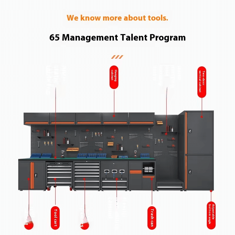 HYD - 03 Heavy Duty Industrial Metal Tool Cabinet System | 1000kg Capacity Cold - Rolled Steel Workbench | Modular Garage Workstation with 4 Drawers & Pegboard Storage - AutoToolCabinets