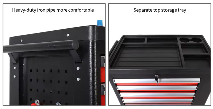 GJC01-GJC31 tool trolley details showing side push handle and divided top storage tray
