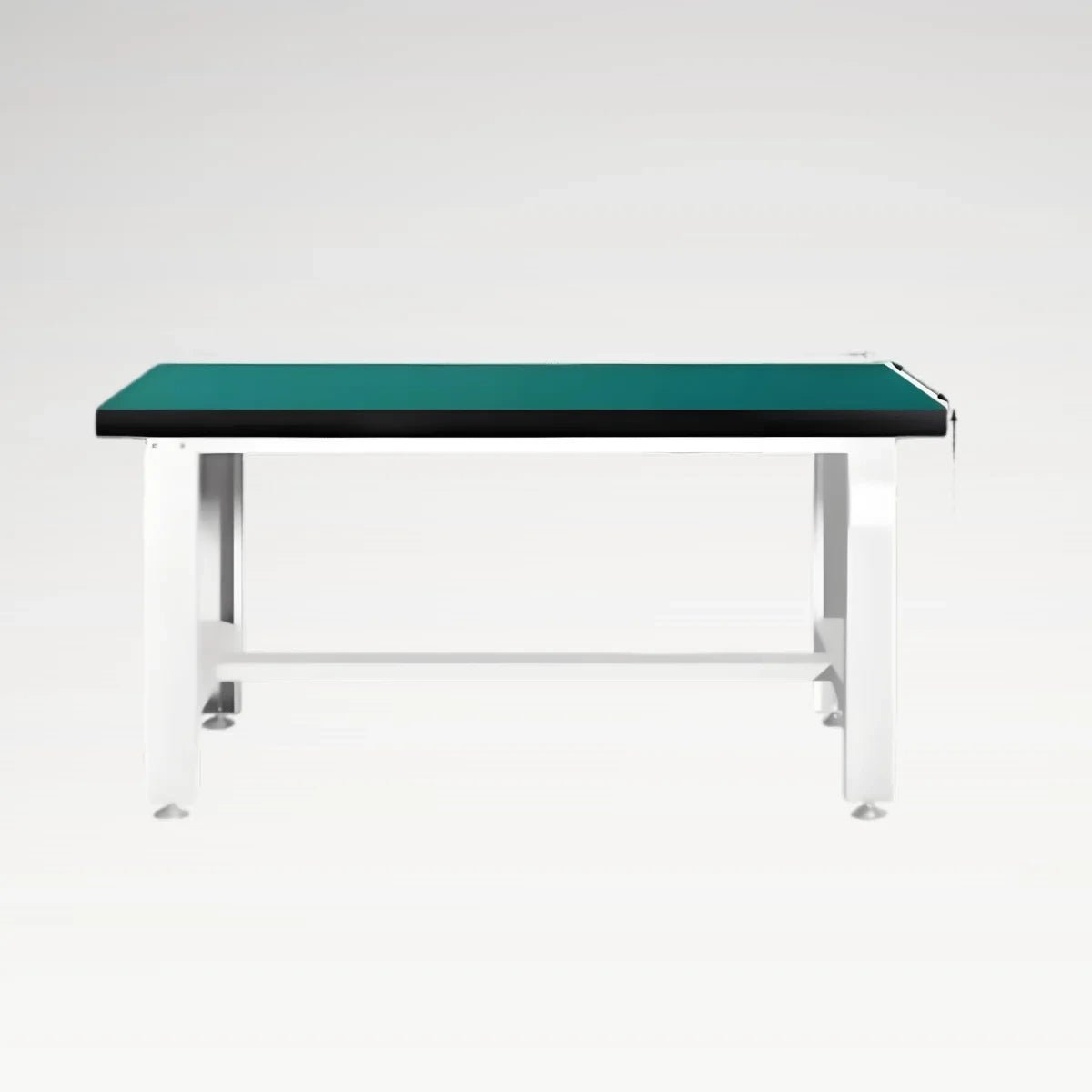 PBD-26 adjustable industrial workbench table with green top and reinforced white metal frame