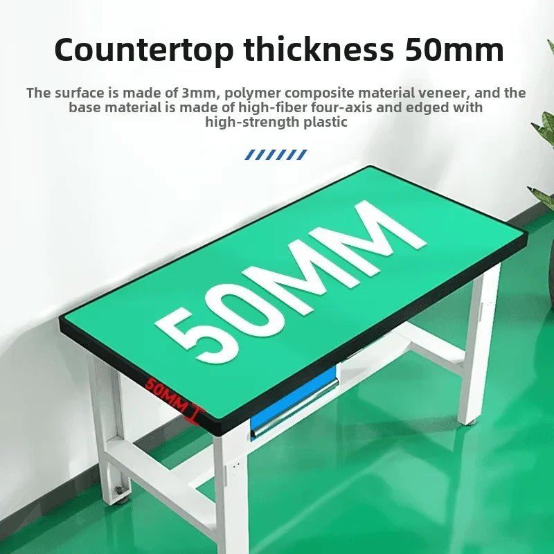 Close-up of PBD-26 industrial workbench with durable 50 mm thick green countertop