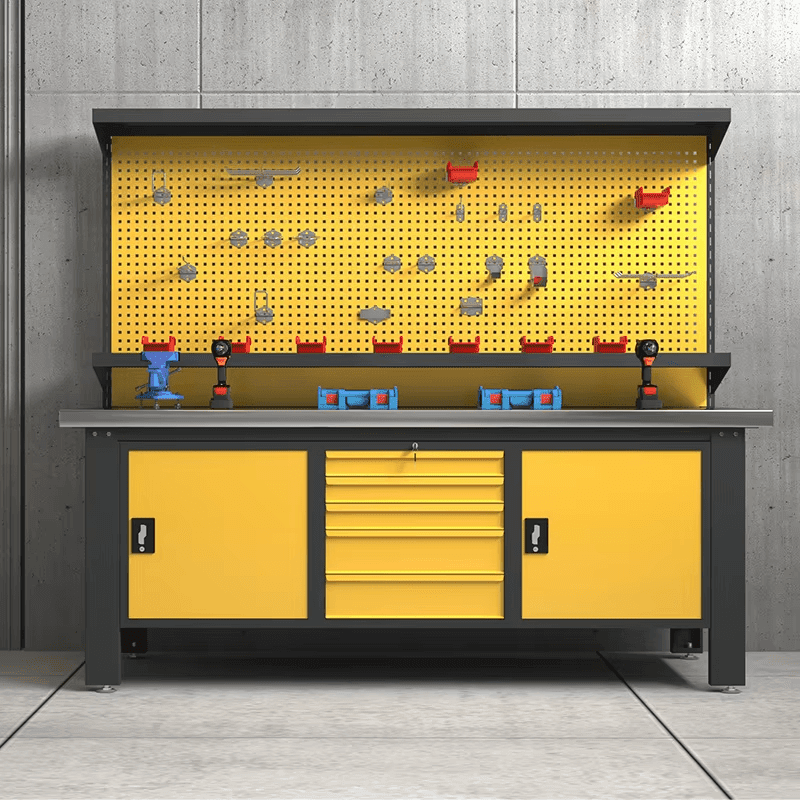 PBD - 29 Industrial Heavy Duty Cold Rolled Steel Workbench & Tool Cabinet | 2 - Ton Load Capacity Modular Workshop Storage System | Customizable Garage Workstation with Pegboard & Lockable Drawers - AutoToolCabinets