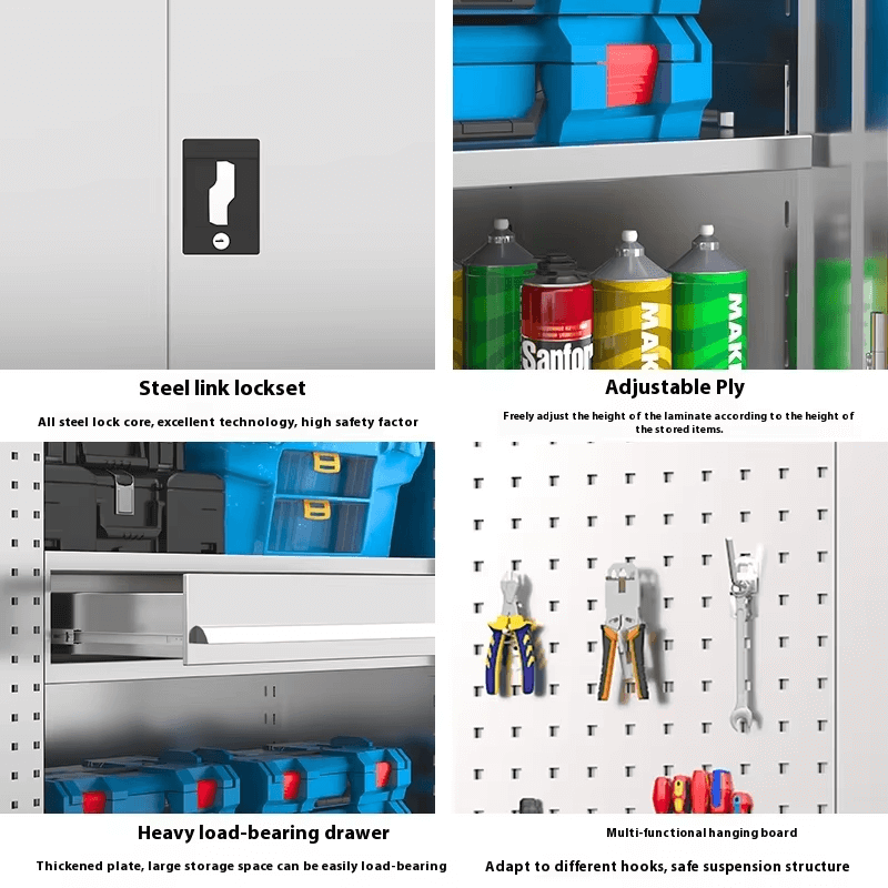 PBD - 30 Industrial Metal Tool Organizer Cabinet | High - Capacity Pegboard Maintenance Storage | 100KG Capacity Customizable Workshop System with 3 Drawers & Adjustable Shelves - AutoToolCabinets