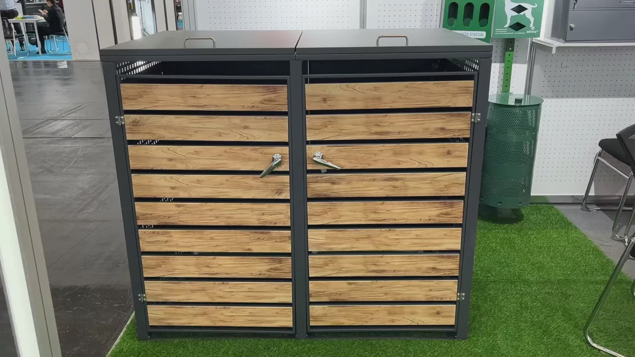 GS-4 Industrial Outdoor Garbage Can Cabinet | 1.32m Wide Dual-Door Metal Recycling Station | Galvanized Steel Trash Bin Enclosure for Parks & Commercial Use