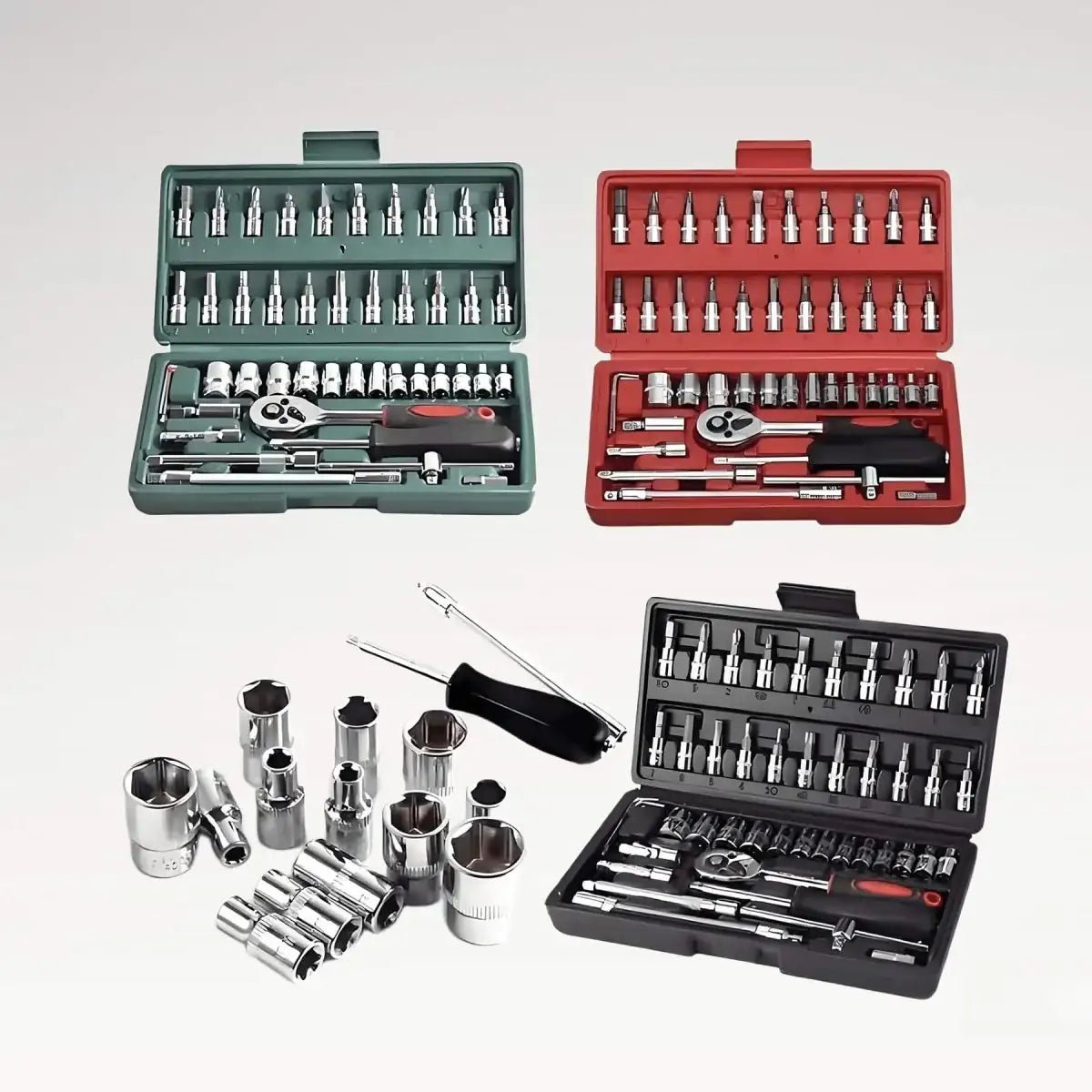 RW-4 46-Piece 1/4-Inch Socket Wrench Set with Ratchet - LANSHUO
